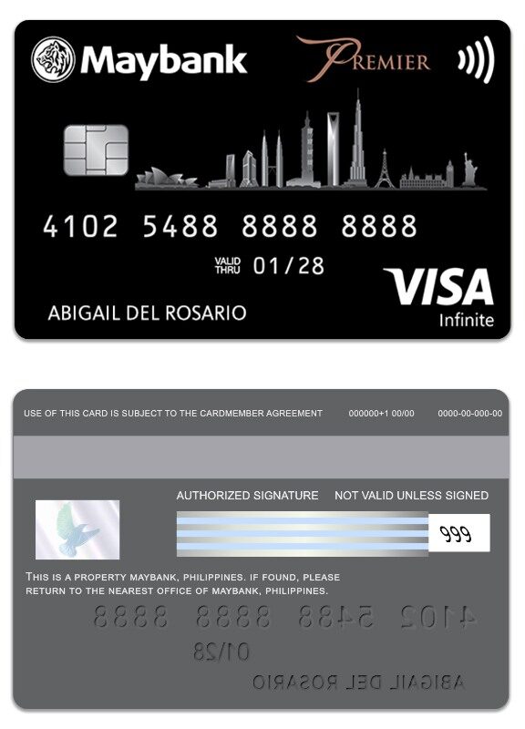 Philippines MayBank visa infinite card template in PSD format