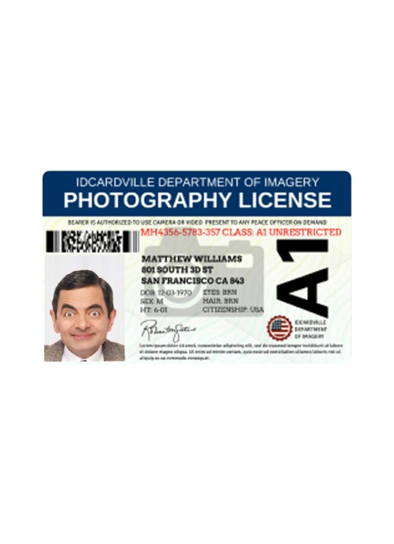 Photography license pass template in PSD format