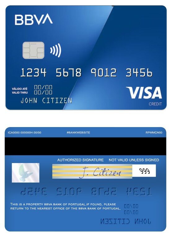 Portugal BBVA Bank visa credit card template in PSD format