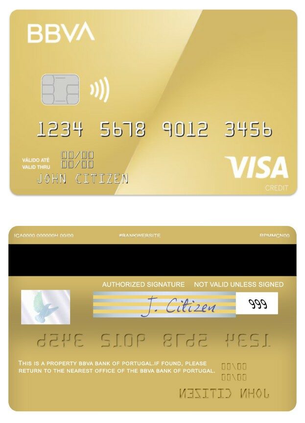 Portugal BBVA Bank visa gold card template in PSD format