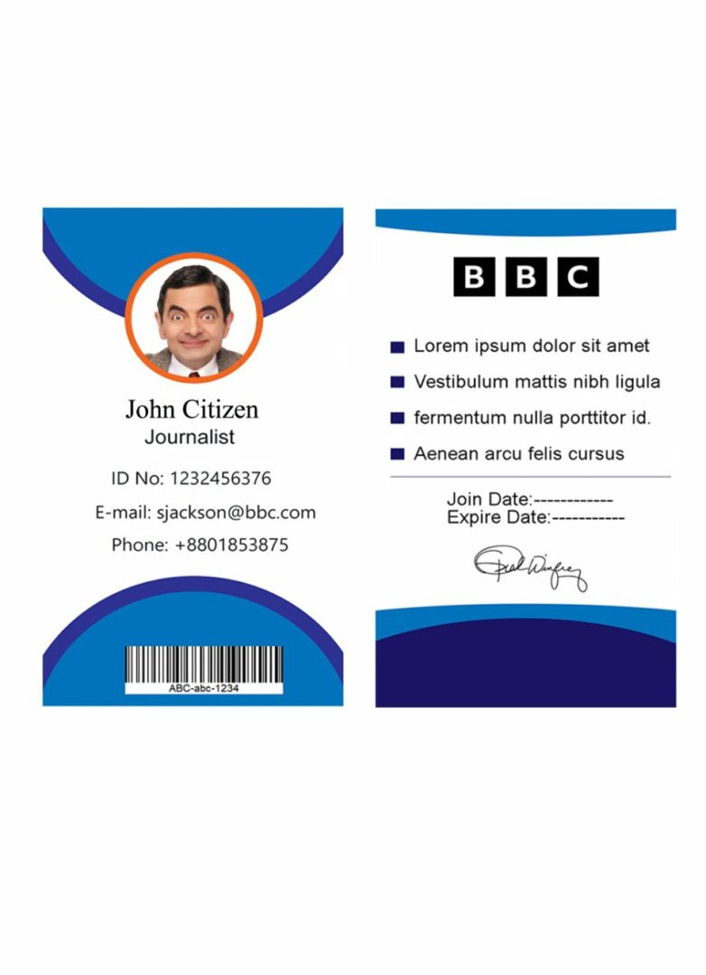 Press pass card template in PSD format