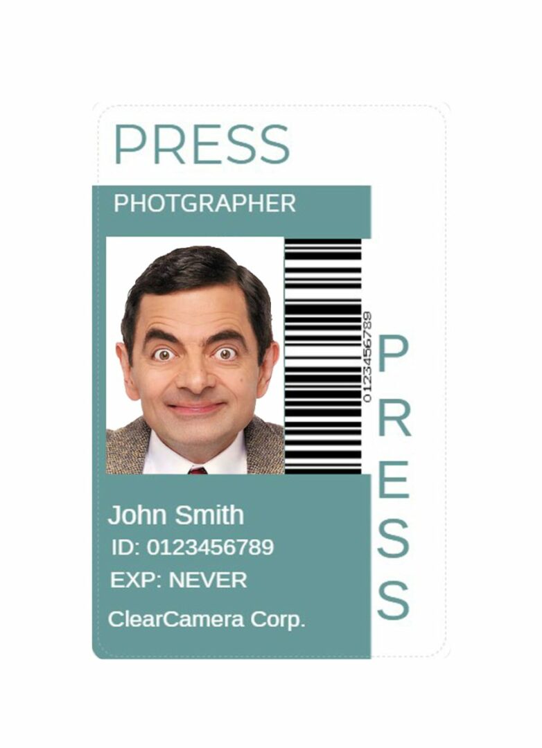 Press photographer pass card template in PSD format