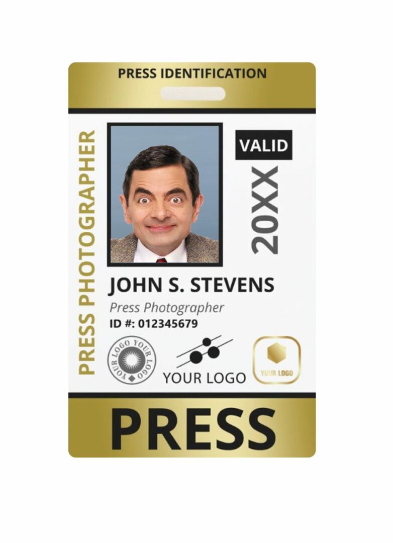 Press photographer pass document template in PSD format