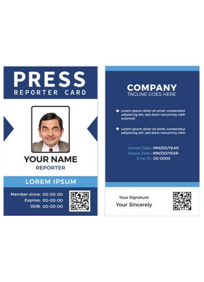 Press reporter access badge template in PSD format