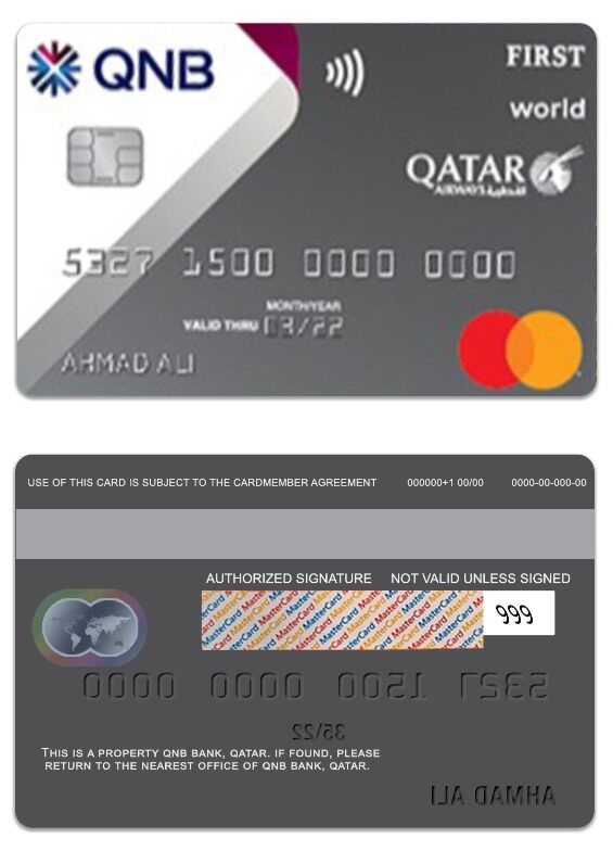 Qatar QNB Bank Qatar Airways Co-branded mastercard template in PSD format