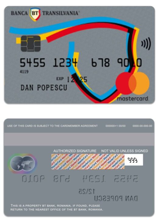 Romania BT Bank Mondo mastercard template in PSD format