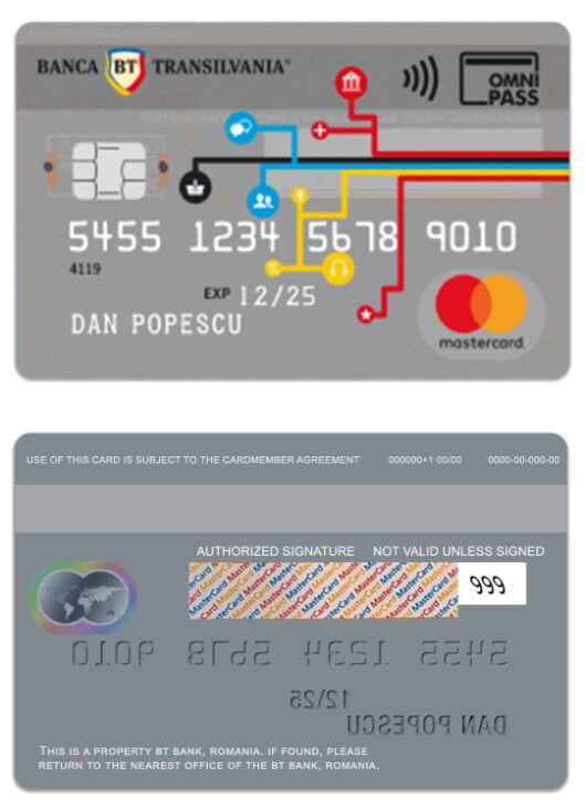 Romania BT Bank Omnipass mastercard template in PSD format