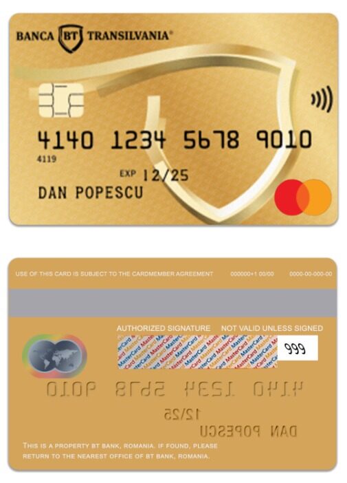 Romania BT Bank gold debit mastercard template in PSD format