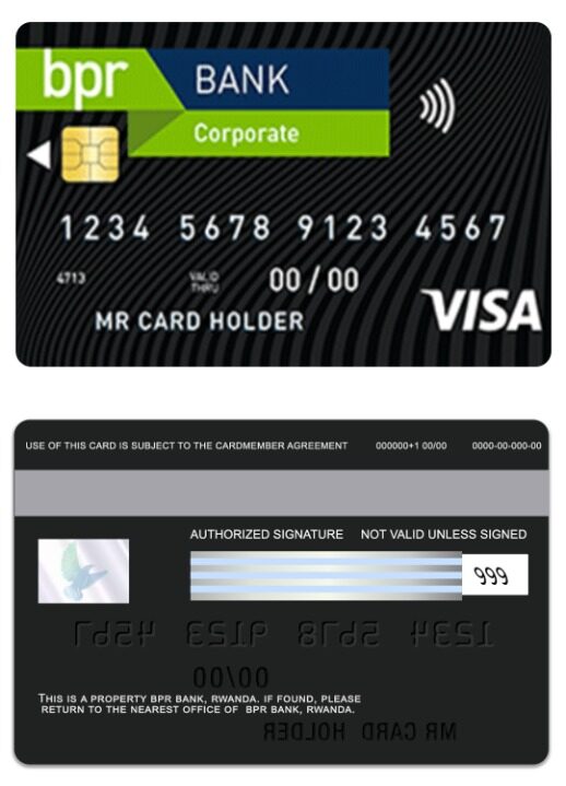 Rwanda BPR Bank corporate visa card template in PSD format