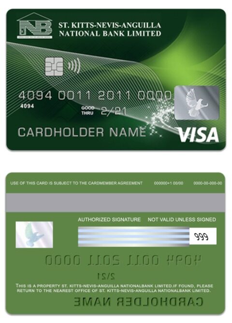 Saint Kitts and Nevis National Bank Limited visa debit card template in PSD format