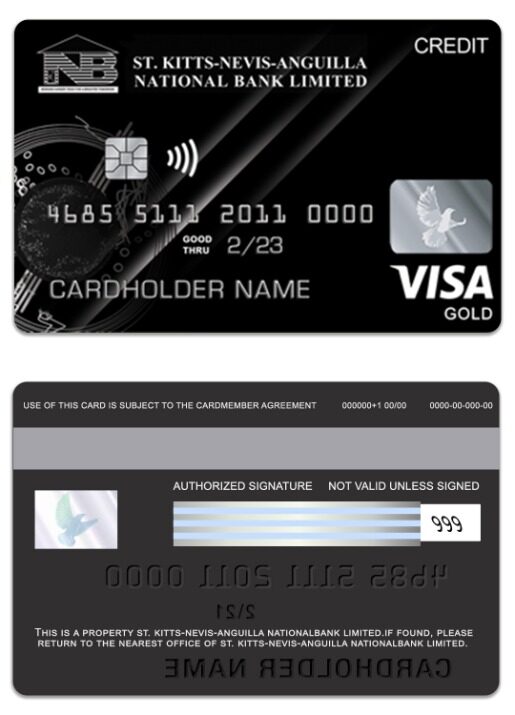 Saint Kitts and Nevis National Bank Limited visa gold credit card template in PSD format