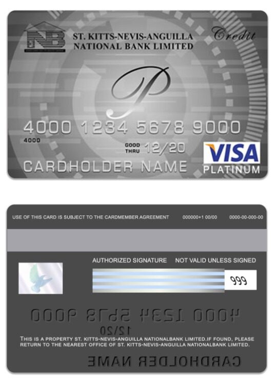 Saint Kitts and Nevis National Bank Limited visa platinum card template in PSD format