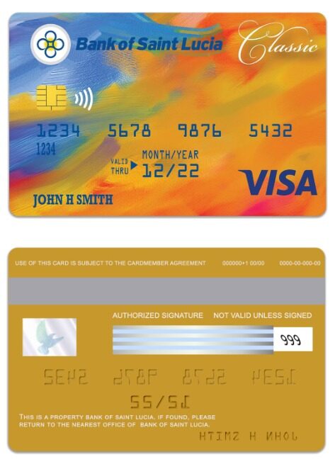 Saint Lucia Bank of Saint Lucia visa classic card template in PSD format