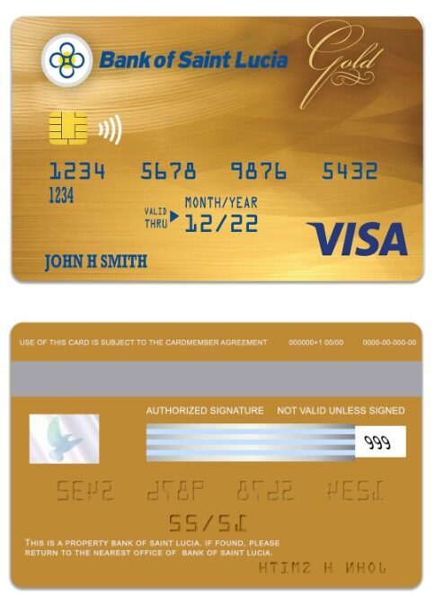 Saint Lucia Bank of Saint Lucia visa gold card template in PSD format