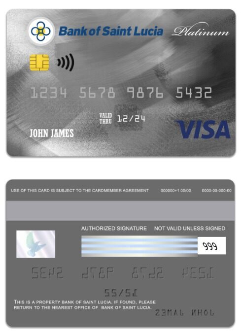 Saint Lucia Bank of Saint Lucia visa platinum card template in PSD format