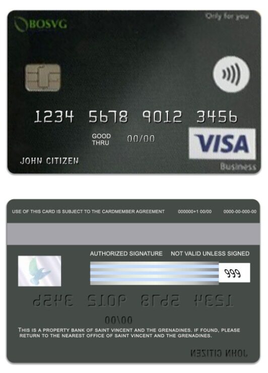 Saint Vincent and The Grenadines BOSVG visa business card template in PSD format