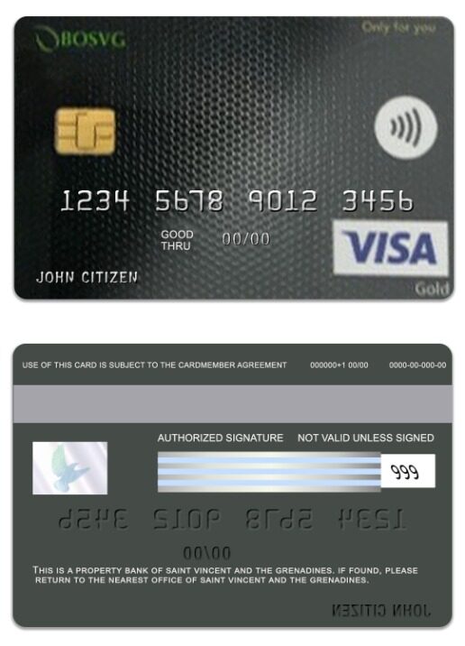 Saint Vincent and The Grenadines BOSVG visa gold card template in PSD format