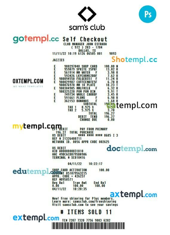 Sam's club retail store check PSD template