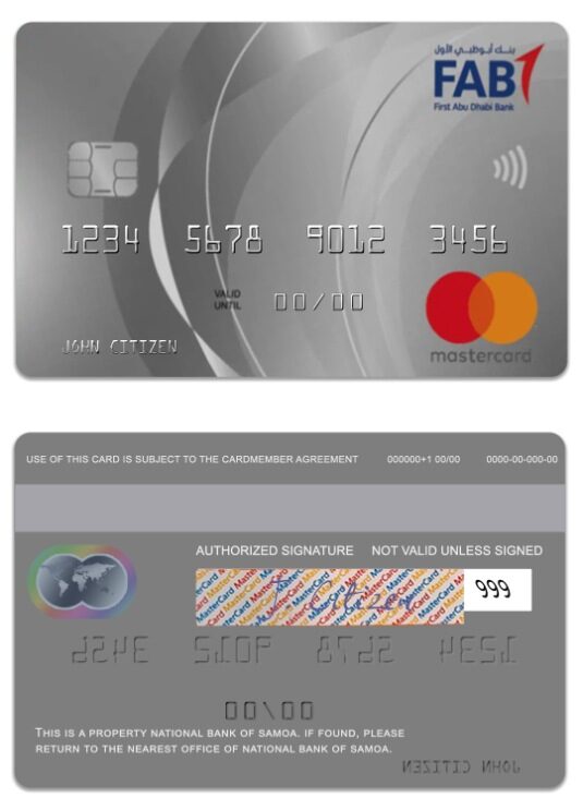 Saudi Arabi Fisrt Abu Dabi Bank platinum world credit mastercard template in PSD format