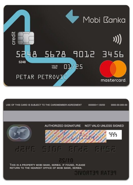 Serbia Mobi Bank mastercard template in PSD format