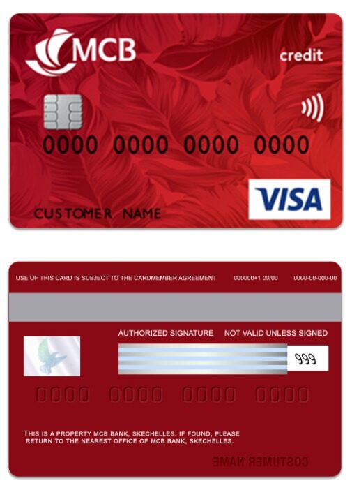 Seychelles MCB Bank visa credit card template in PSD format