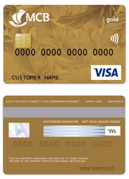 Seychelles MCB Bank visa credit gold card template in PSD format
