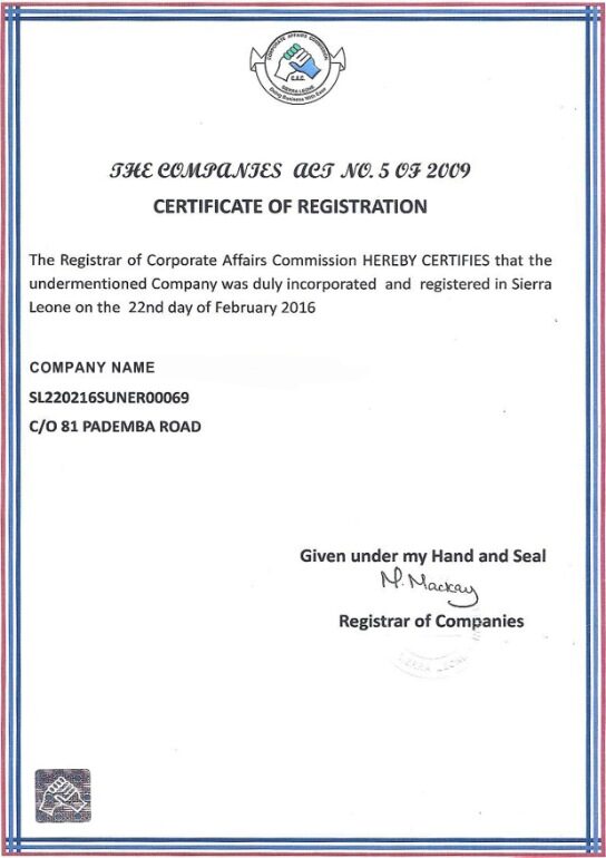Sierra Lione Certificate of Registration PSD template