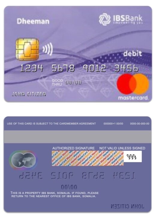 Somalia IBS Bank Daheem debit mastercard template in PSD format