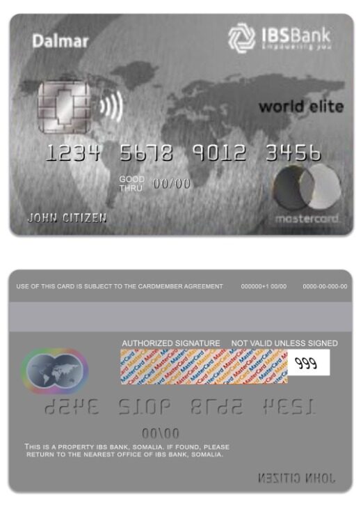 Somalia IBS Bank Dalmar world elite mastercard template in PSD format