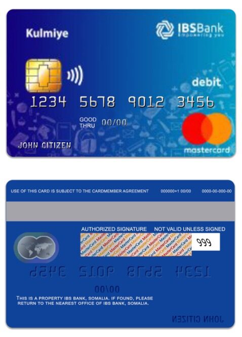Somalia IBS Bank Kulmiye debit mastercard template in PSD format