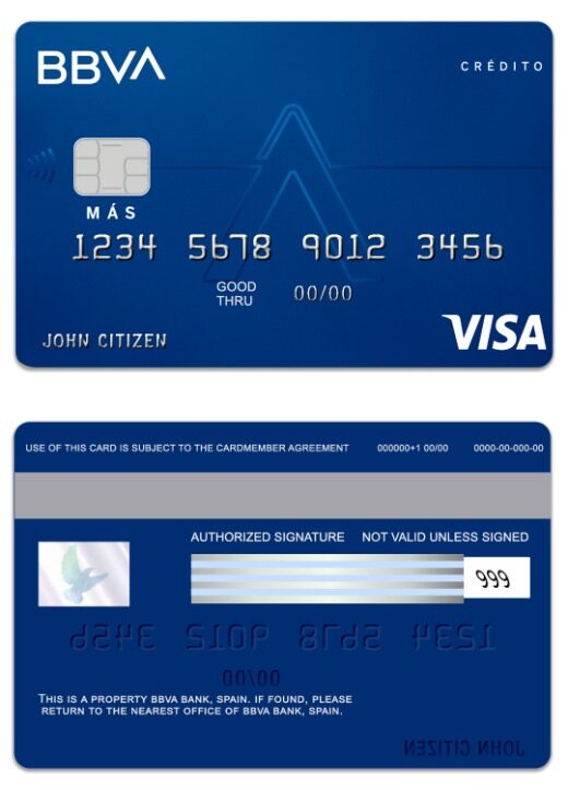 Spain BBVA Bank visa credit card template in PSD format