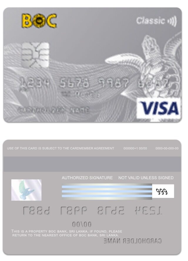 Sri Lanka BOC Bank visa classic card template in PSD format