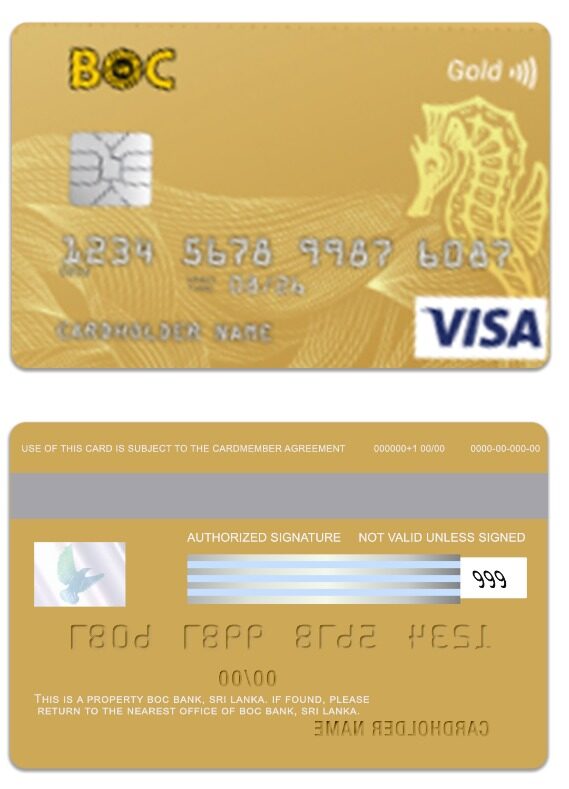 Sri Lanka BOC Bank visa gold card template in PSD format