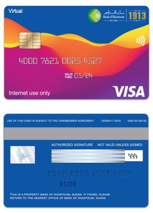 Sudan Bank of Khartoum visa virtual card template in PSD format