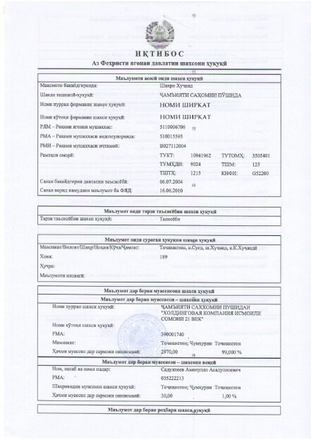 Tajikistan certificate of registration PSD template