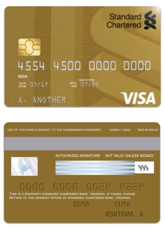 Tanzania Standard Chartered Bank visa gold debit card template in PSD format