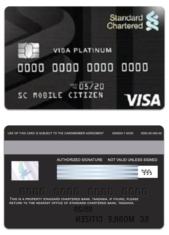 Tanzania Standard Chartered Bank visa platinum credit card template in PSD format