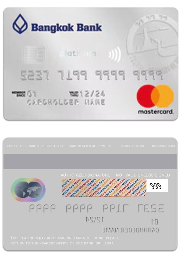 Thailand Bangkok Bank platinum travel mastercard template in PSD format