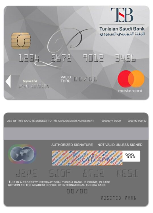 Tunisia International Tunisia Bank national platinum mastercard template in PSD format