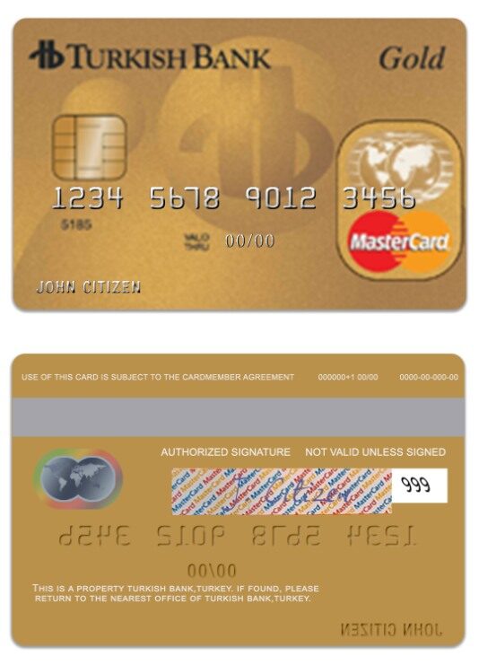 Turkey TurkishBank gold mastercard template in PSD format