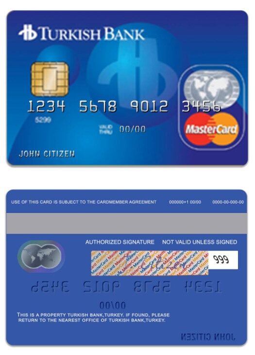 Turkey TurkishBank standard mastercard template in PSD format
