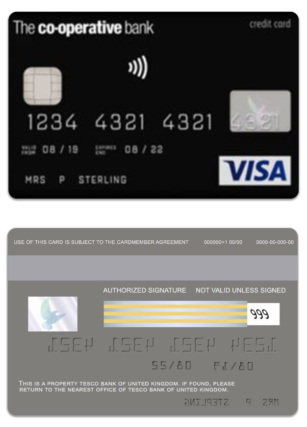 United Kingdom The Co-operative Bank visa credit card template in PSD format
