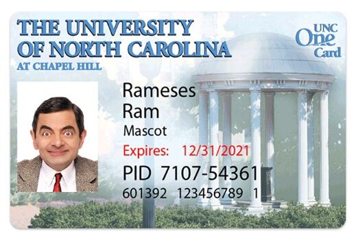 University of North Carolina at Chapel Hill Student ID template in PSD format