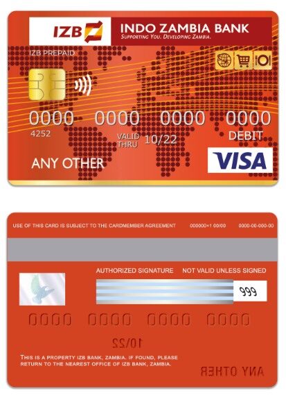Zambia IZB Bank visa debit card template in PSD format