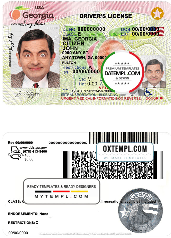 USA Georgian driver license download example in PSD format, 2017-2019