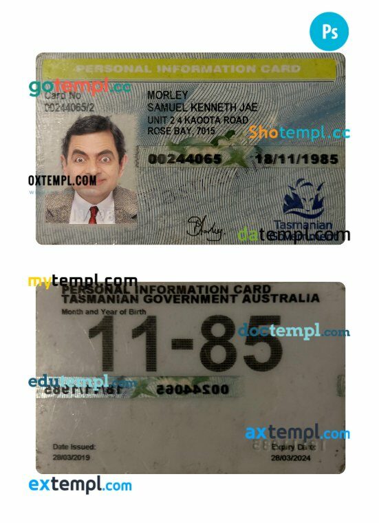 Australia Tasmania personal information card PSD template