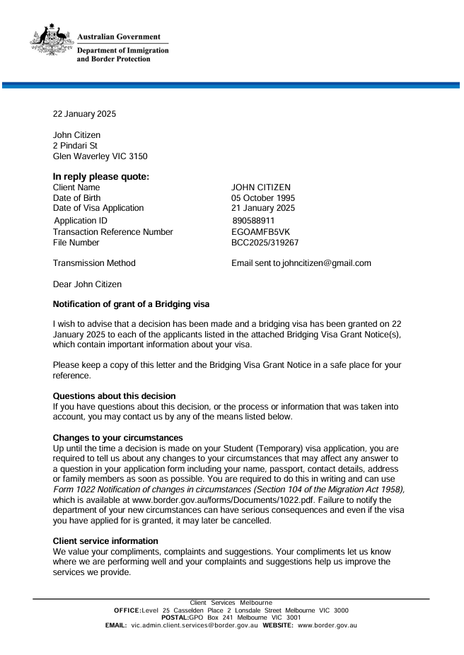 Australia e-visa template in Word and PDF formats