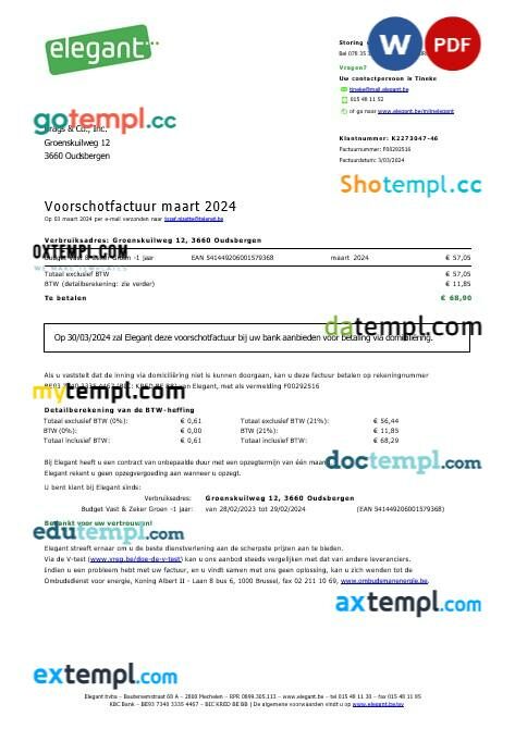 Belgium Elegant business utility bill template in Word and PDF format