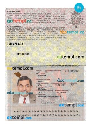 Belgium emergency passport PSD template