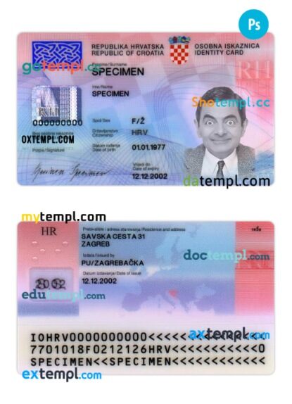 Croatia identity card PSD template